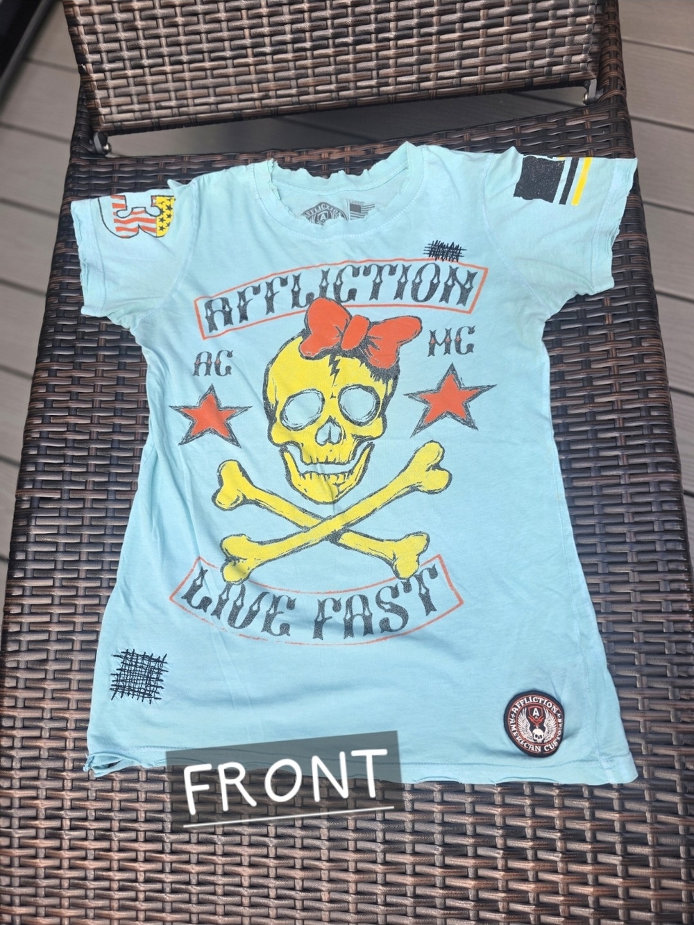 Affliction American Customs Distressed Aqua Graphic Tee